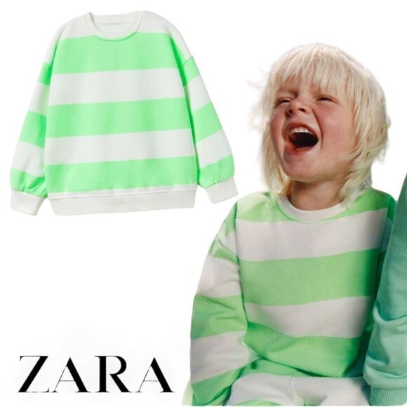 ZARA Kids | Neon Green | NEON STRIPED SWEATSHIRT - Picture 1 of 7